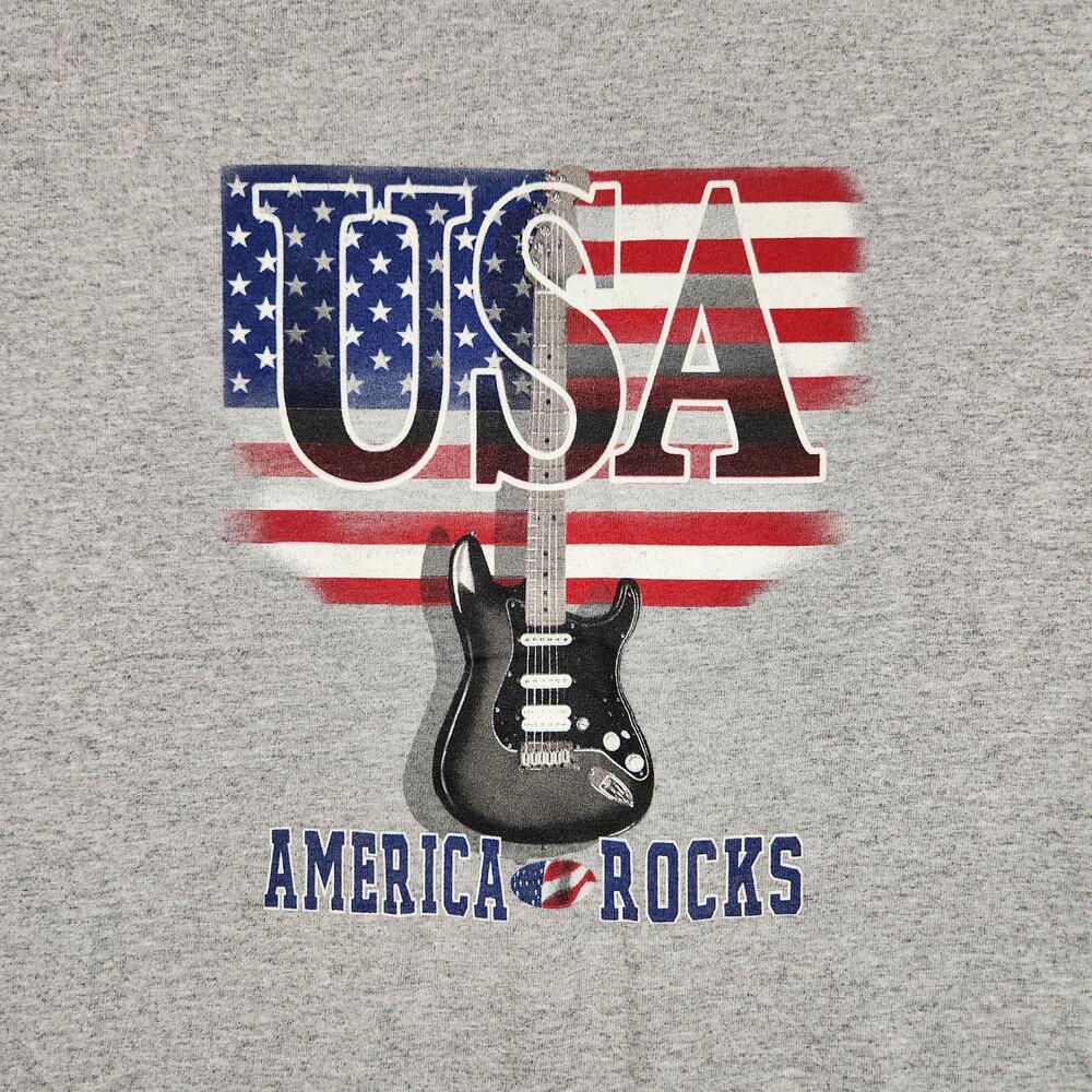 Vintage USA Shirt Mens 2XL Gray America Rocks Flag Guitar Graphic Tee Patriotic